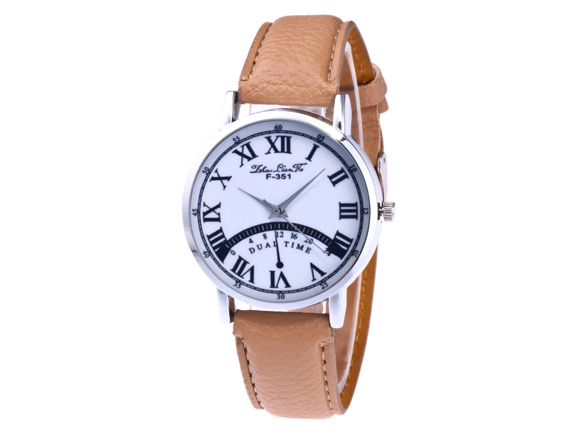 Reloj De Cuero Moda Hombre Mujer Dial Redondo Analógico Cuarzo Beige
