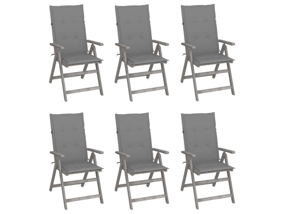 Sillas de jardín reclinables DKD Home Decor de 6 piezas con cojines, acacia maciza