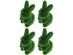 Juego 4 Figuras Conejitos Pascua Espuma Verde Flocada Esculturas Decorativas 11x6x3 Decoración Jardín