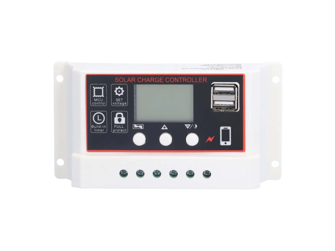 Controlador de Bateria Solar PWM 10A com LCD para Painéis e Baterias