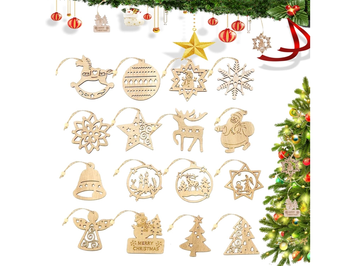 16 modelos de adornos de madera para árboles de Navidad, colgantes de fiesta. RNEMITERY