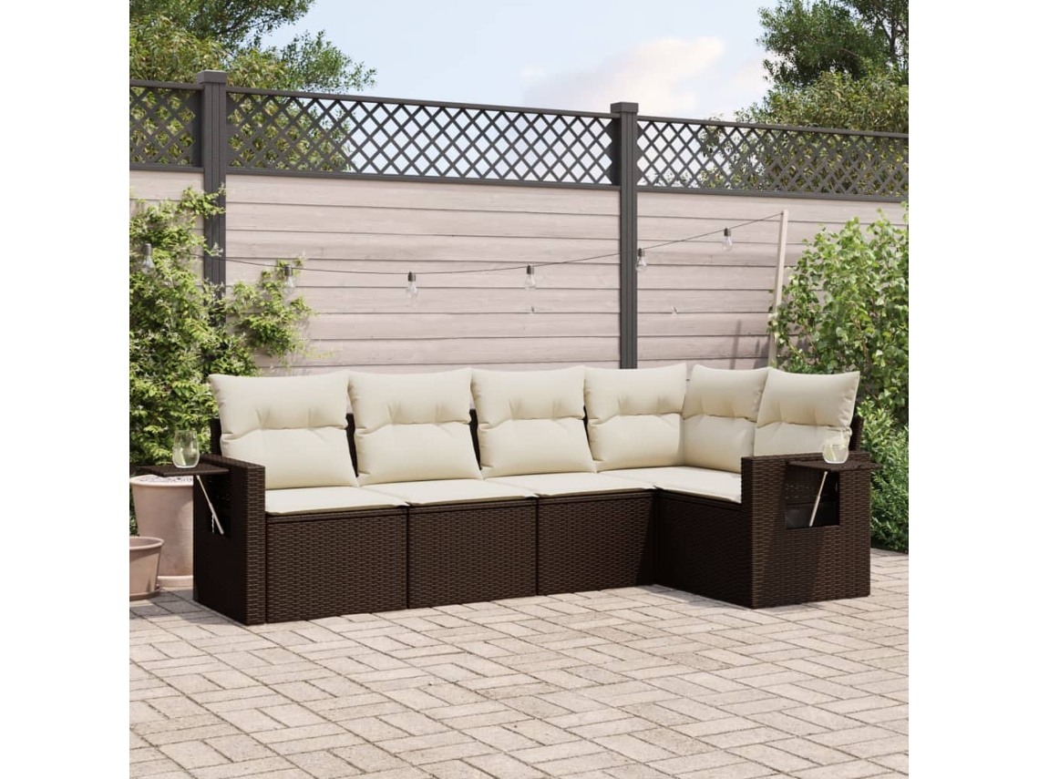 Conjunto de sofá de jardín de 5 piezas con cojines de mimbre marrón de DKD Home Decor