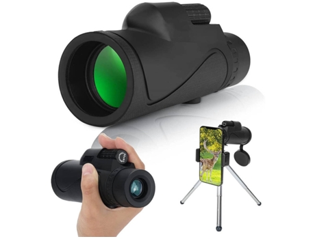 Telescopio Monocular 12X50 Monocular Bak4 HD de Alta Definición Visión Diurna y Nocturna Monóculo A Prueba D'Agua IPX7 con Soporte-Negro