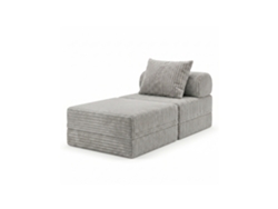 Sofá Modular 1 Lugar + Puff  Convertible Veludo Listado Cinza