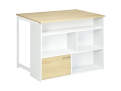 Mesa alta extensible con laterales plegables, mesa de bar con compartimentos de almacenamiento y 1 armario, 116 x 79,5 x 91 cm, blanca.