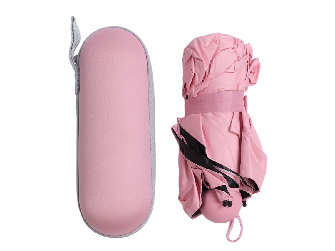 Paraguas cápsula de 8 varillas y 5 pliegues, portátil, protector solar y lluvia, de doble uso, color rosa claro, regalo