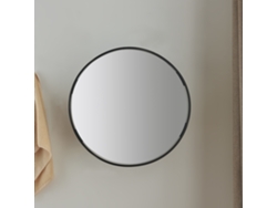 Espejo de pared Sunne redondo con 2 estantes acero y cristal 50 x 50 x 13 cm Negro [EN.CASA]