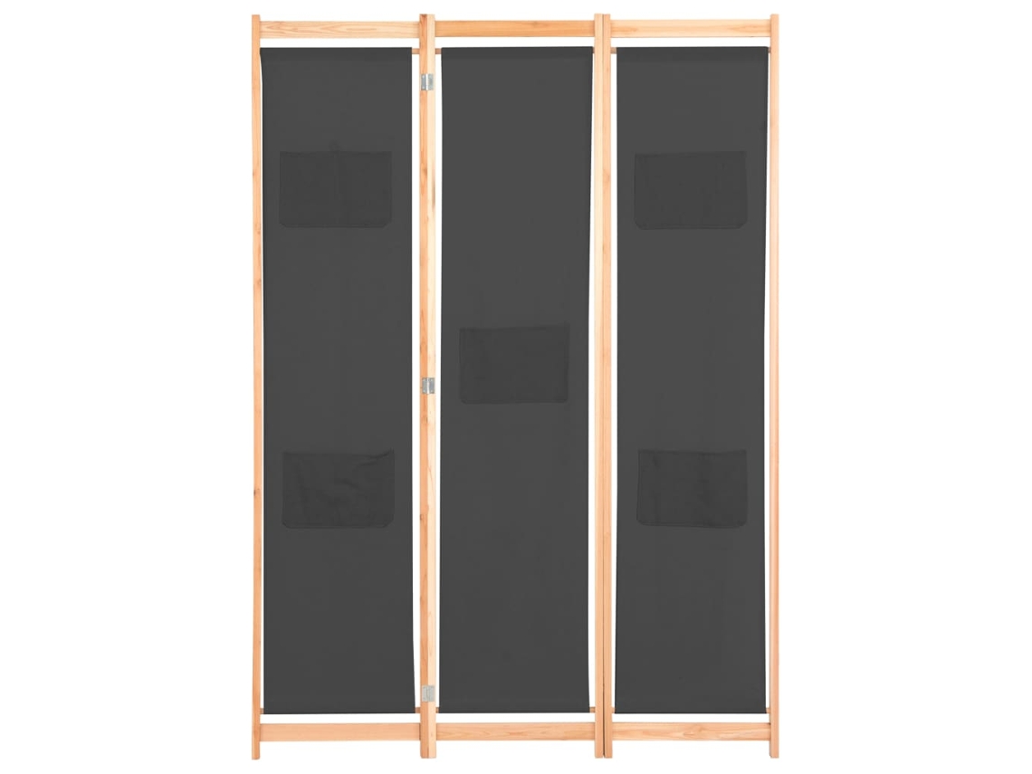 Separador de ambientes con 3 paneles, 120x170x4 cm, tela gris.