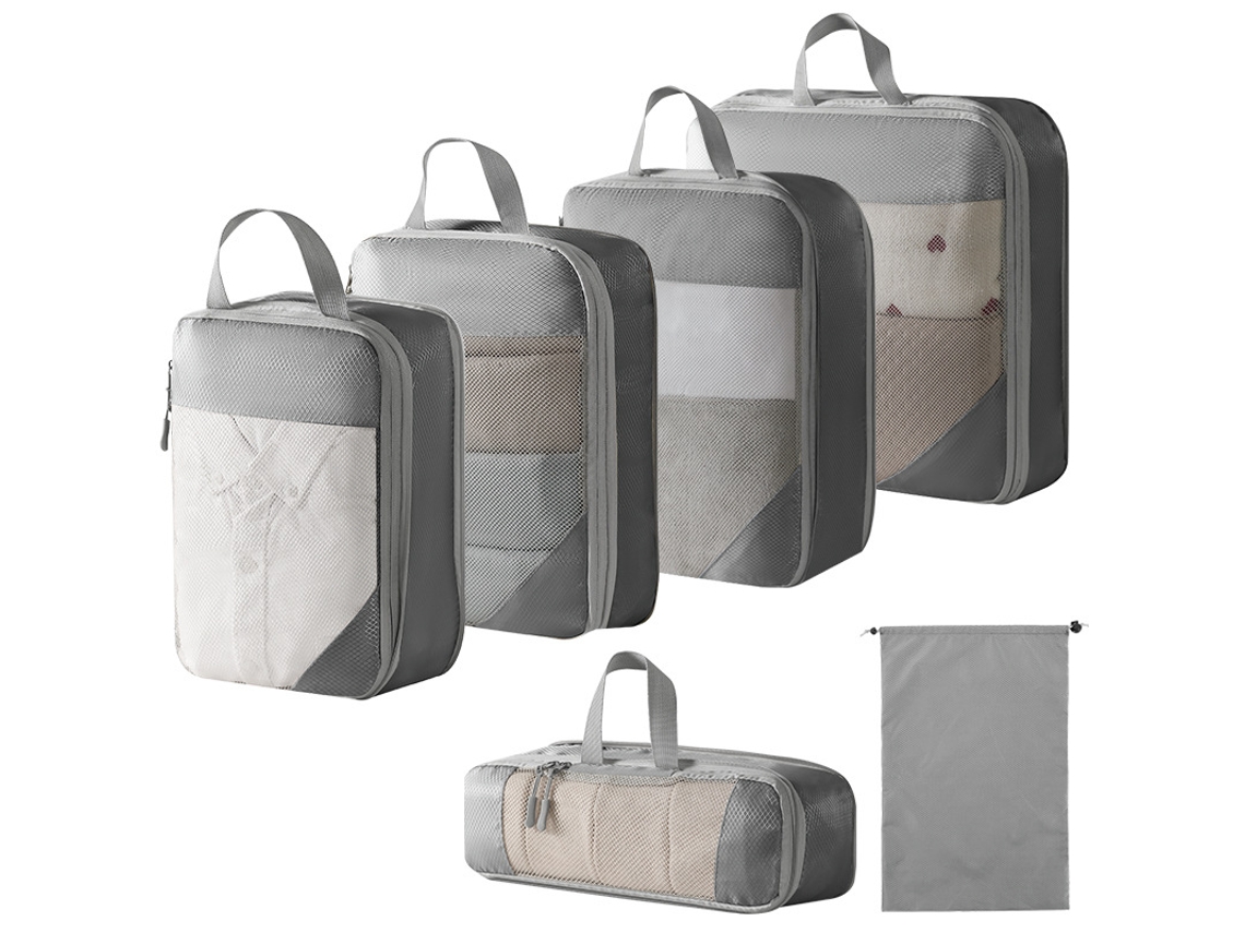 Conjunto De Bolsas Organizadoras Para Malas, Com Bolsa Com Cordão, Pacote Com 6 Chrui (cinza)