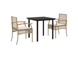 Conjunto 3 comedor de jardín VIDAXL con cojines ratán sintético beige