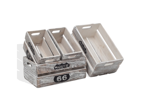 Juego de 4 Cajas de Madera REBECCA MOBILI Vanda Blanco 15X35X22 Cm
