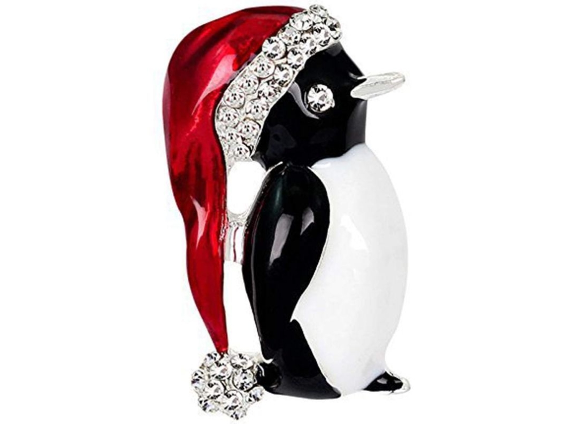 Broche Navideño Para Mujer Y Hombre Con Broche De Pingüino De Cristal Y Diamantes De Imitación, Color Negro Festivo.