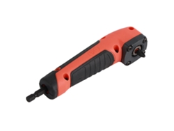 Adaptador de destornillador en ángulo recto con mango ergonómico.