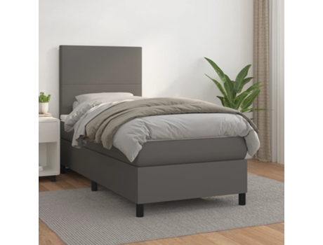 VIDAXL Cama con somier (Gris - Cuero artificial - 203 x 90 x 128 cm)