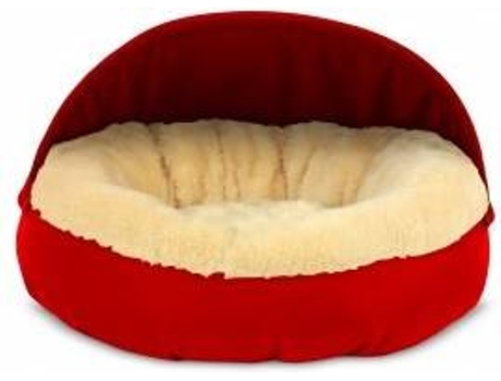 Cama Redonda para Perros y Gatos GAUTY Tela Impermeable y pelo (Beige y Rojo - 57 cm)