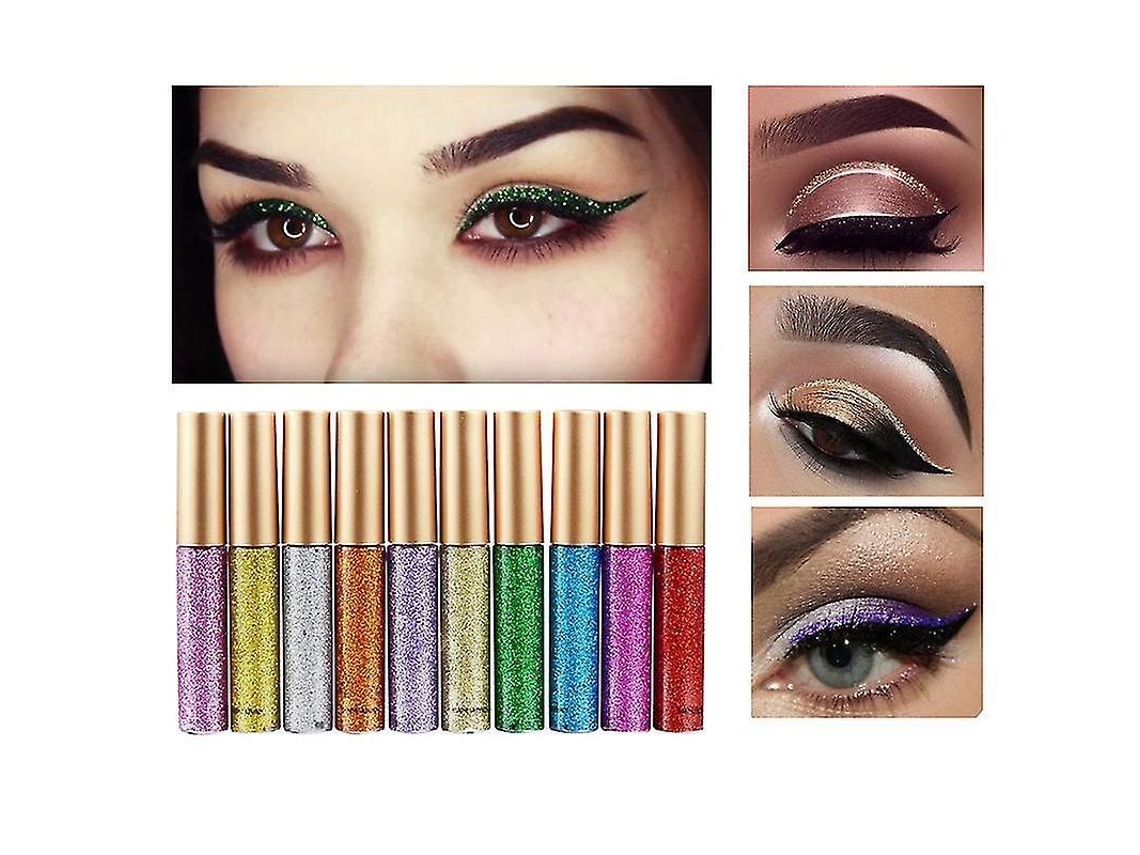 10 Cores Eyeliner Líquido com Glitter, Sombra de Olhos Waterproof e Brilhante