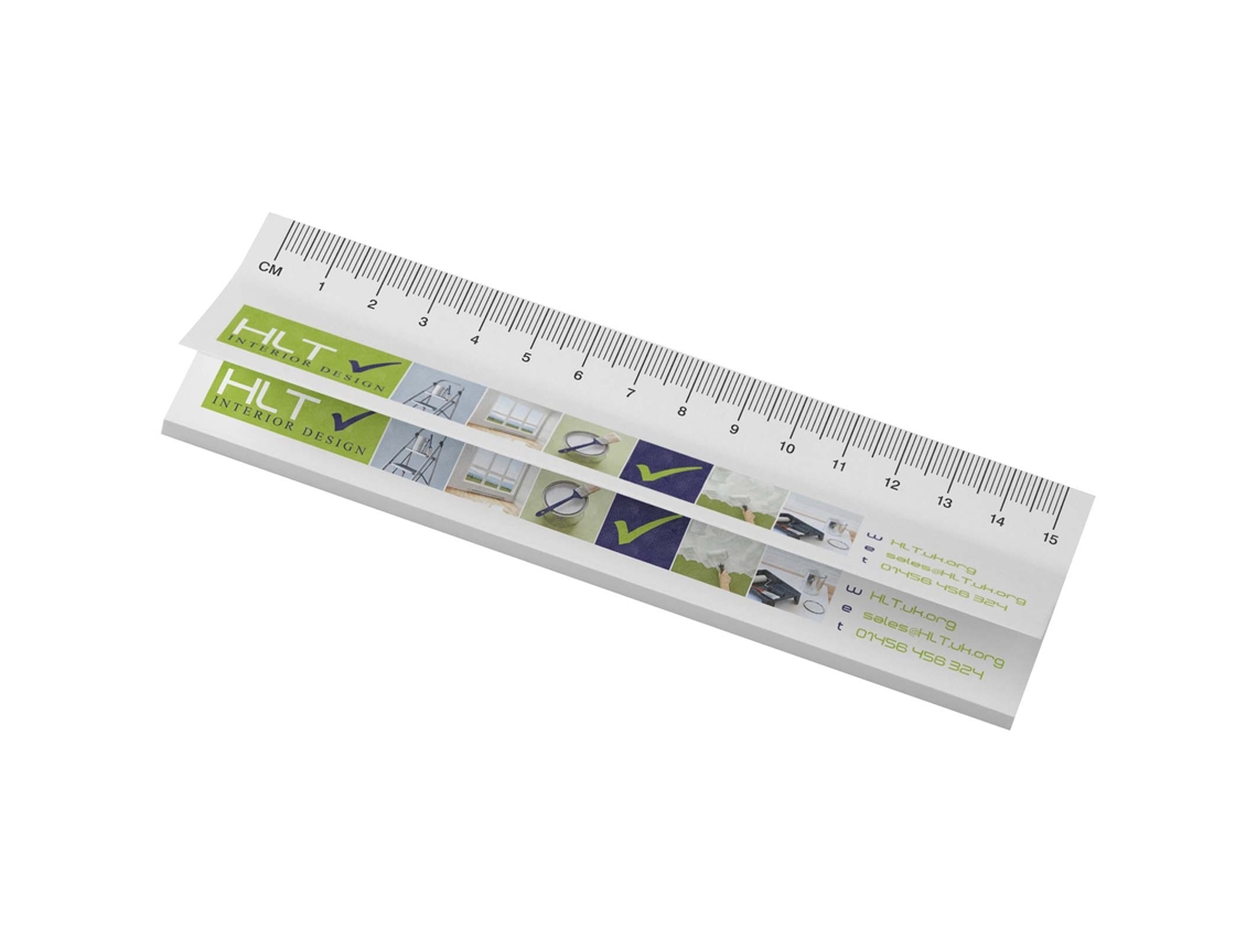 Cuaderno Sticky Mate® con blocs de notas adhesivas fabricados con material reciclado y una regla impresa.