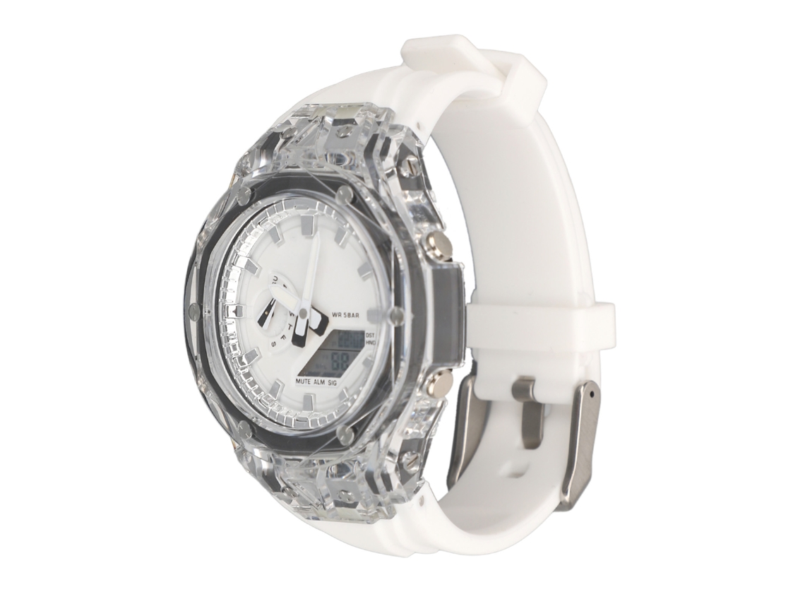 Reloj De Pulsera Digital Led, Resistente Al Agua Hasta 50 M, Con Cronómetro Y Alarma, Blanco.