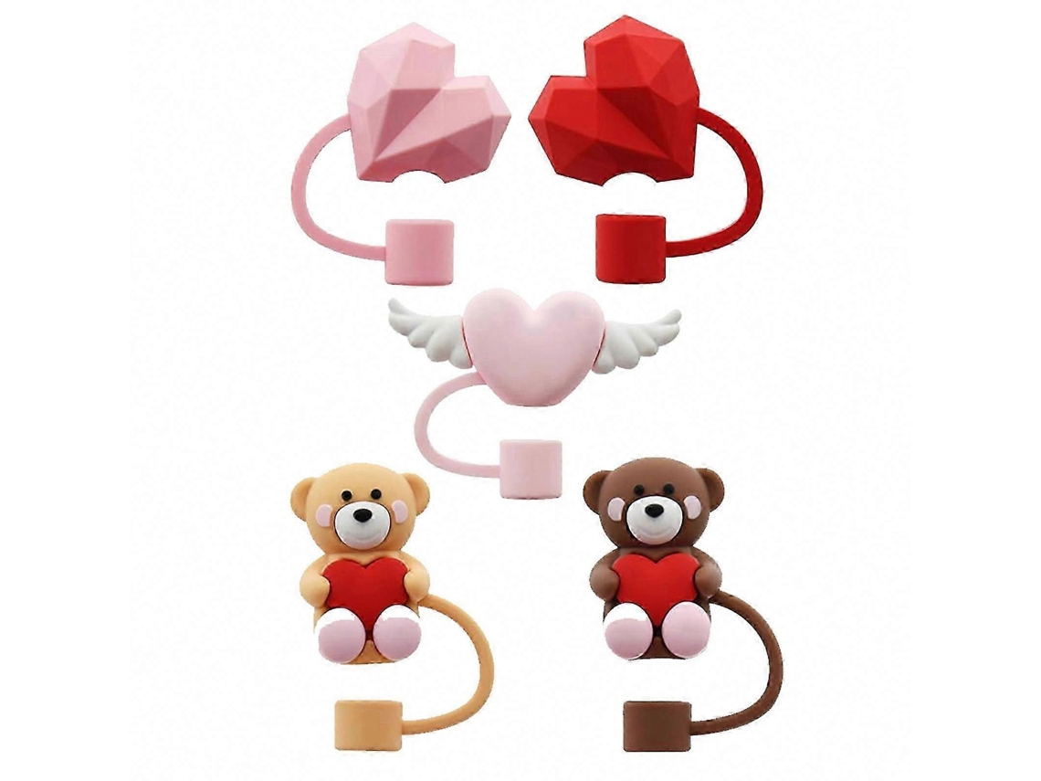 Juego de 5 fundas de silicona reutilizables y aptas para lavavajillas para pajitas con forma de corazón de Rosewell