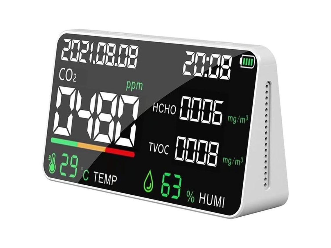 2026-detector De Calidad Del Aire Con Co2 Tvoc Hcho Temperatura Humedad Y Nivel De Batería Blanco