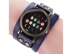 Reloj De Cuero Genuino Para Hombre Y Mujer Caso Bronce Acero Inoxidable Cuarzo Azul
