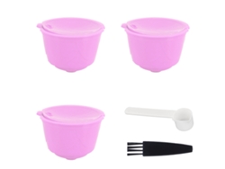 Juego de cápsulas reutilizables para cafetera Dolce Gusto, color morado, 3 cápsulas, 1 cuchara y 1 pincel.