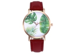 Reloj De Cuarzo De Cuero Pu Fashion Con Dial De Hojas Simple Unisex (rojo)