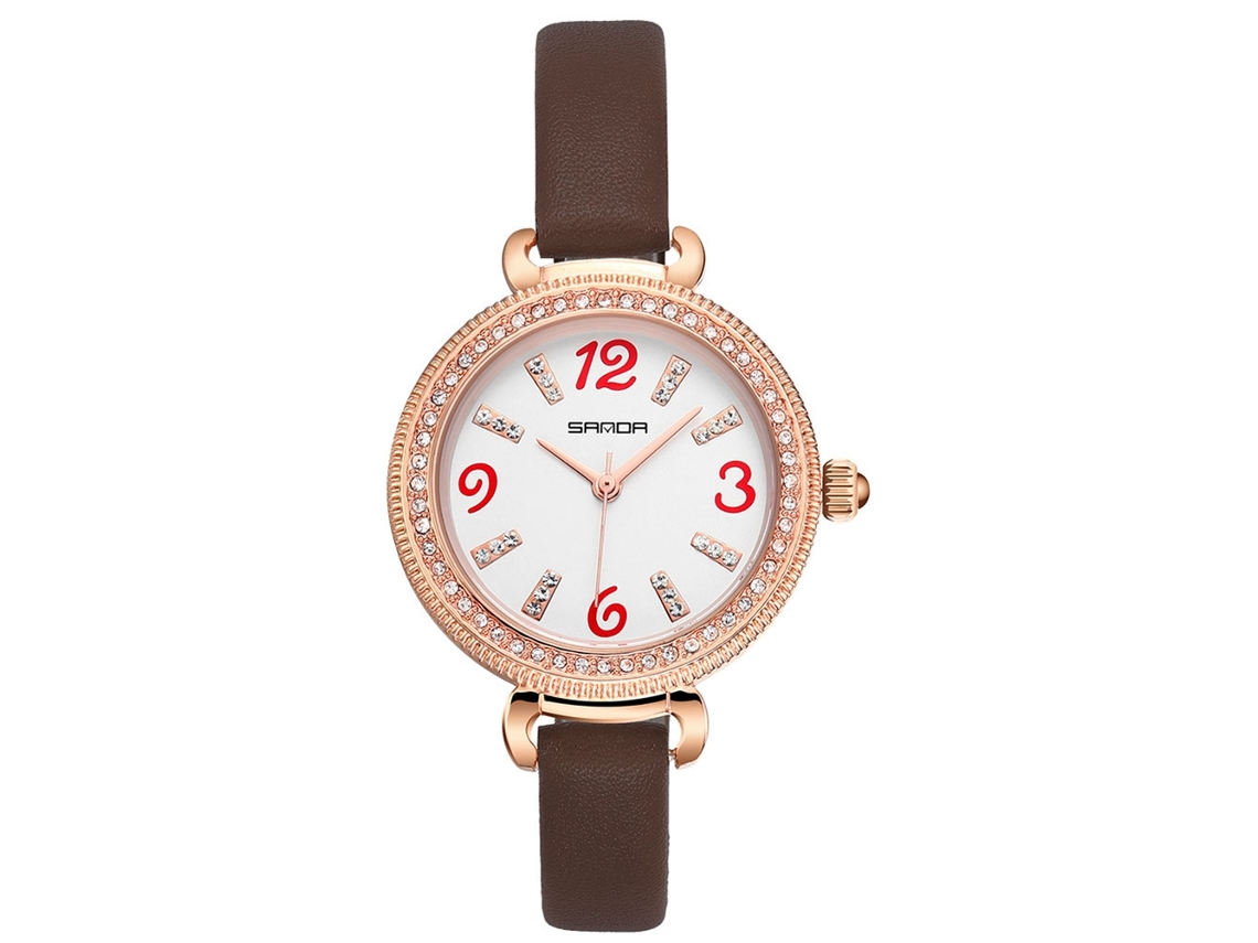 Reloj De Pulsera De Cuarzo Para Mujer Con Correa De Piel Sintética, Números Romanos Y Diamantes De Imitación Morados.