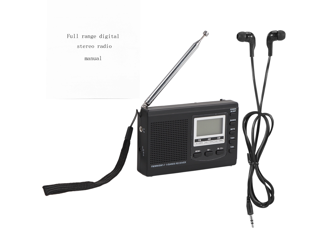 Junli-Relógio Relógio Desperteiro Com Rádio Portable Fm/mw/sw Vbestlife Negro