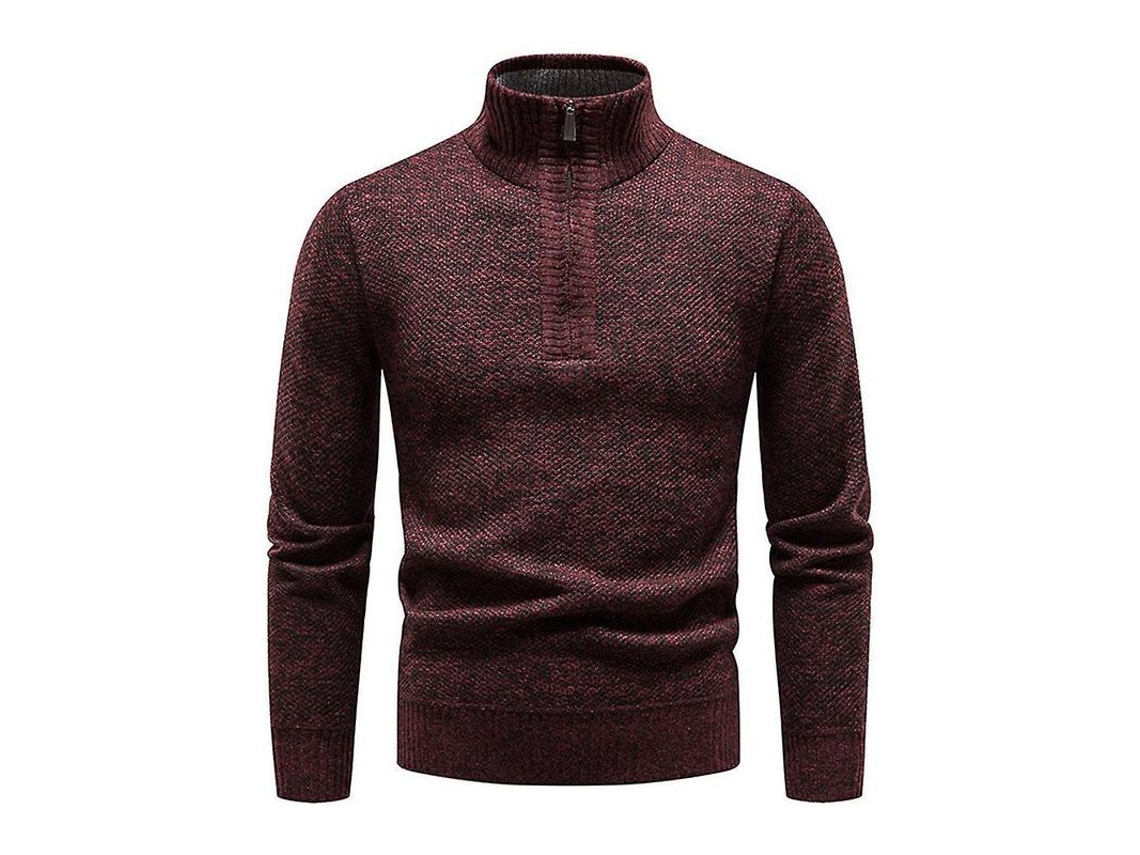 Jersey de punto para hombre con cremallera, cuello alto, mangas largas, corte ajustado, estilo casual de invierno 2026.