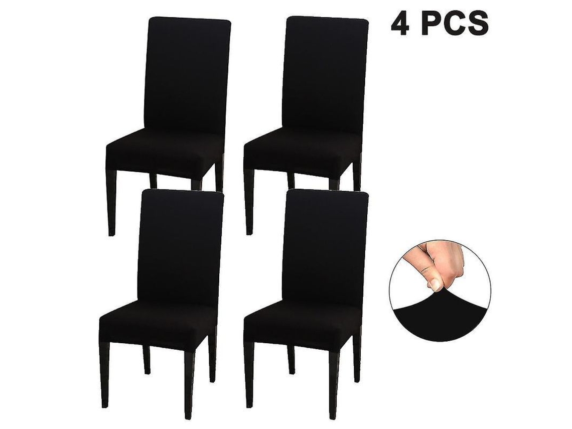 2026-4 Fundas De Silla De Comedor Cortas Desmontables Lavables De Poliéster Elastano, Talla Universal, 4 Pack Negro