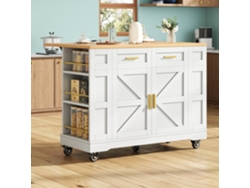 Isla de cocina, aparador, carrito de comedor con vetas de madera, aparador, mesa de comedor multifuncional con espacio de almacenamiento Zkaka
