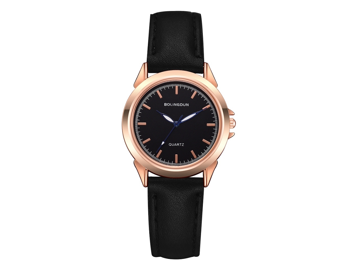 Reloj De Pulsera De Cuarzo Para Hombre/mujer, Con Esfera Redonda, Oro Rosa Y Negro.