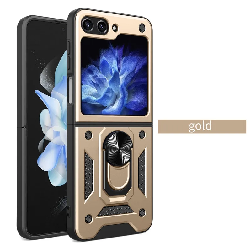 (oro, Galaxy Z Flip4) Funda Protectora A Prueba De Golpes Con Soporte De Anillo Y Agarre Antideslizante.