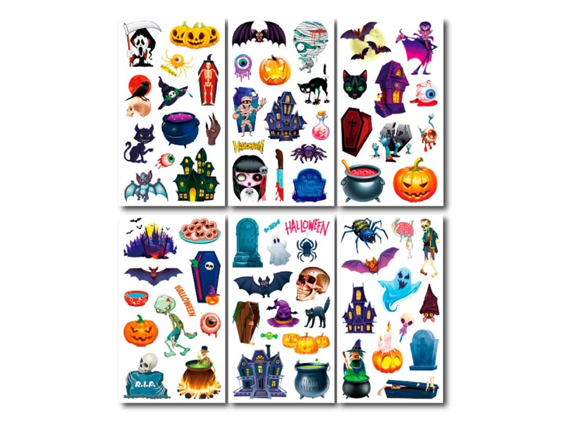 Pack de 6 Tatuajes Casa Embrujada en modelos surtidos de 6,8 cm