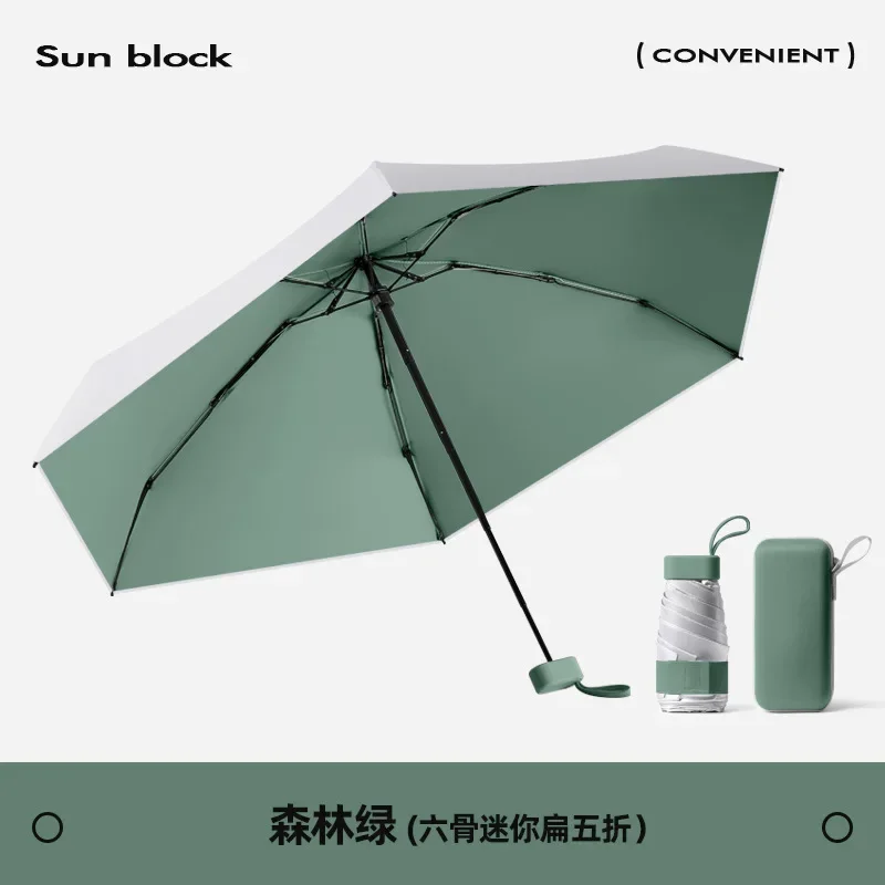 Guarda-chuva De Bolso Mini Feminino (verde Escuro, Estilo Cápsula) Com Proteção Uv, Fator De Proteção Solar Upf50+.