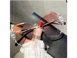 Gafas de sol de lujo vintage sin montura con diamantes de imitación para mujer, diseño de moda, lentes degradadas, 2023.