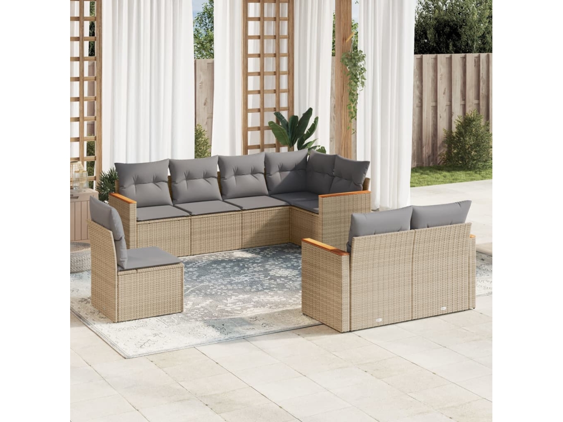 Conjunto de sofá de jardín de 8 piezas con cojines, mimbre beige mixto, DKD Home Decor