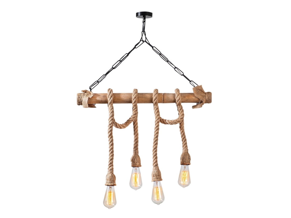 Loane Lámpara Colgante Rústica De Alambre, 4 Lámparas De Cuerda Y Madera