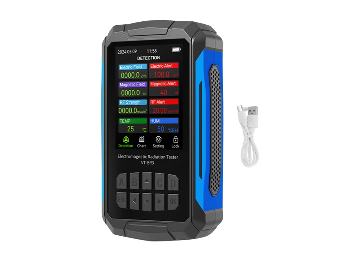 Detector De Radiación Electromagnética 5 En 1 Con Pantalla Tft De 2,8", Recargable, Negro.