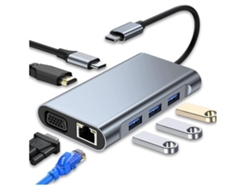 Adaptador multipuerto USB-C 7 en 1 con HDMI 4K, VGA, USB 3.0, 100 W, PD, RJ45, Ethernet, plateado Lalamoli