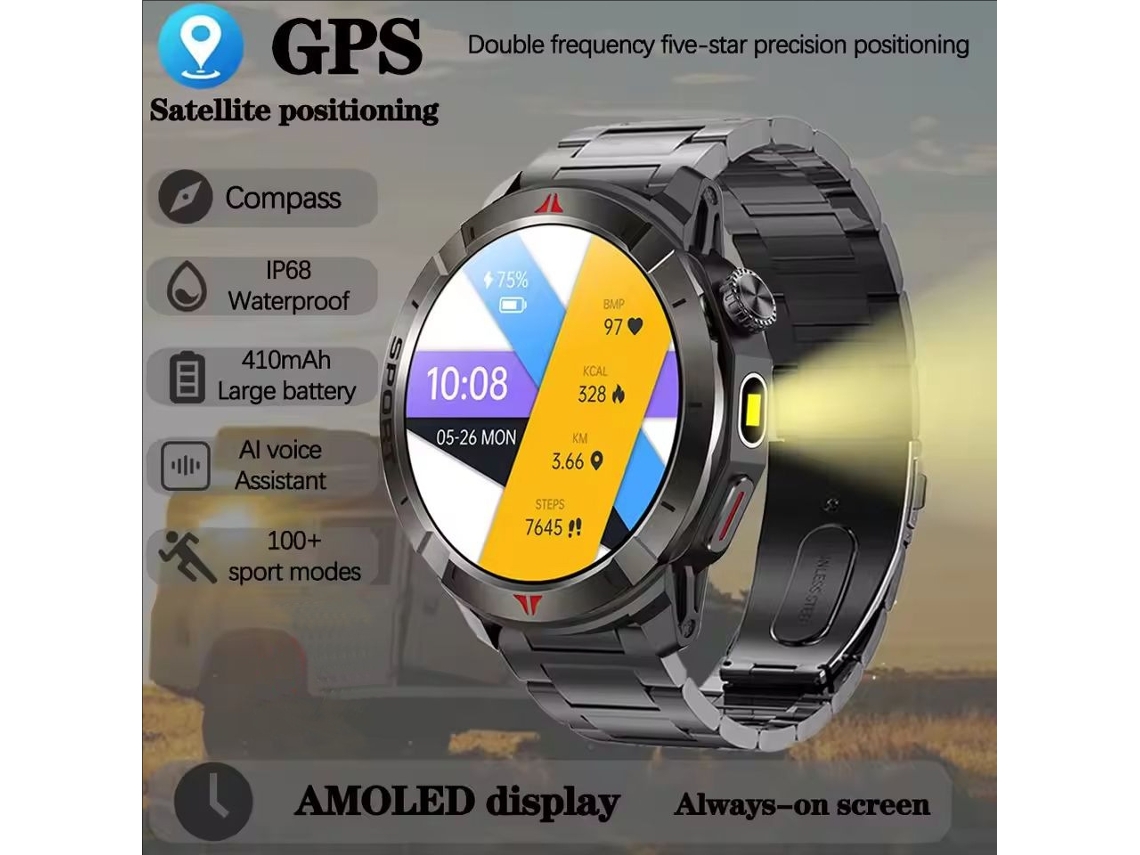 Smartwatch Gps (aço Preto Com Três Pérolas) Com Posicionamento Por Satélite Beidou, Monitoramento De Frequência Cardíaca E À Prova D'água.