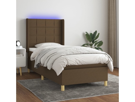 MAISON EXCLUSIVE Cama con somier y colchón LED 90 x 190 cm tela marrón oscuro