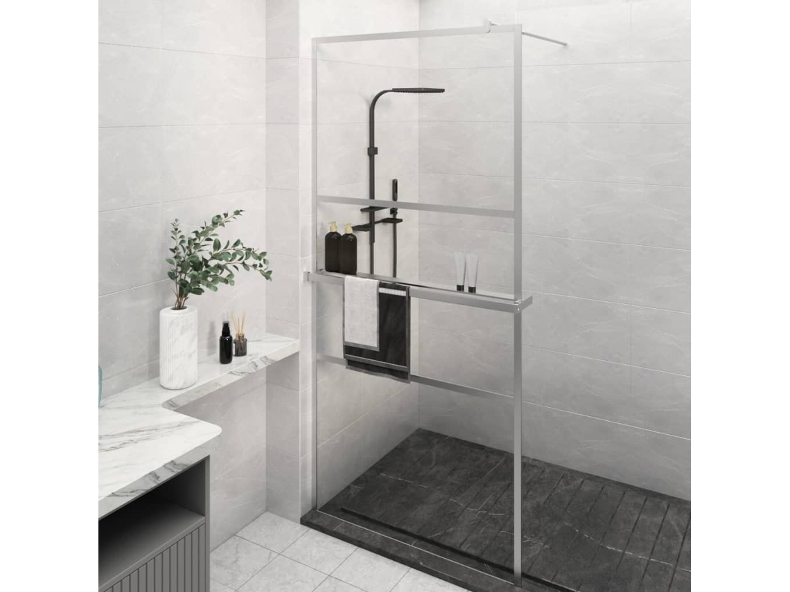 Mampara de ducha con estante ESG, vidrio/aluminio cromado Wsd113198 Lovely Home