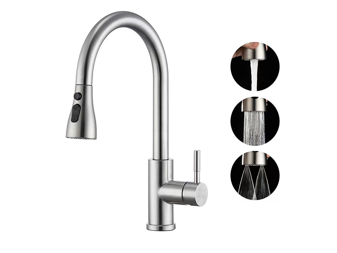 Grifo de cocina Eifson con rociador extraíble y 3 modos de rociado, para 1 o 3 orificios (cepillado)