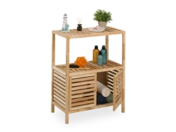 Relaxdays Mueble De Baño, Madera Nogal, 86x67,5x35,5 Cm, Estantería Aseo Con 2 Puertas, 2 Baldas, Wc Y Cocina, Natural