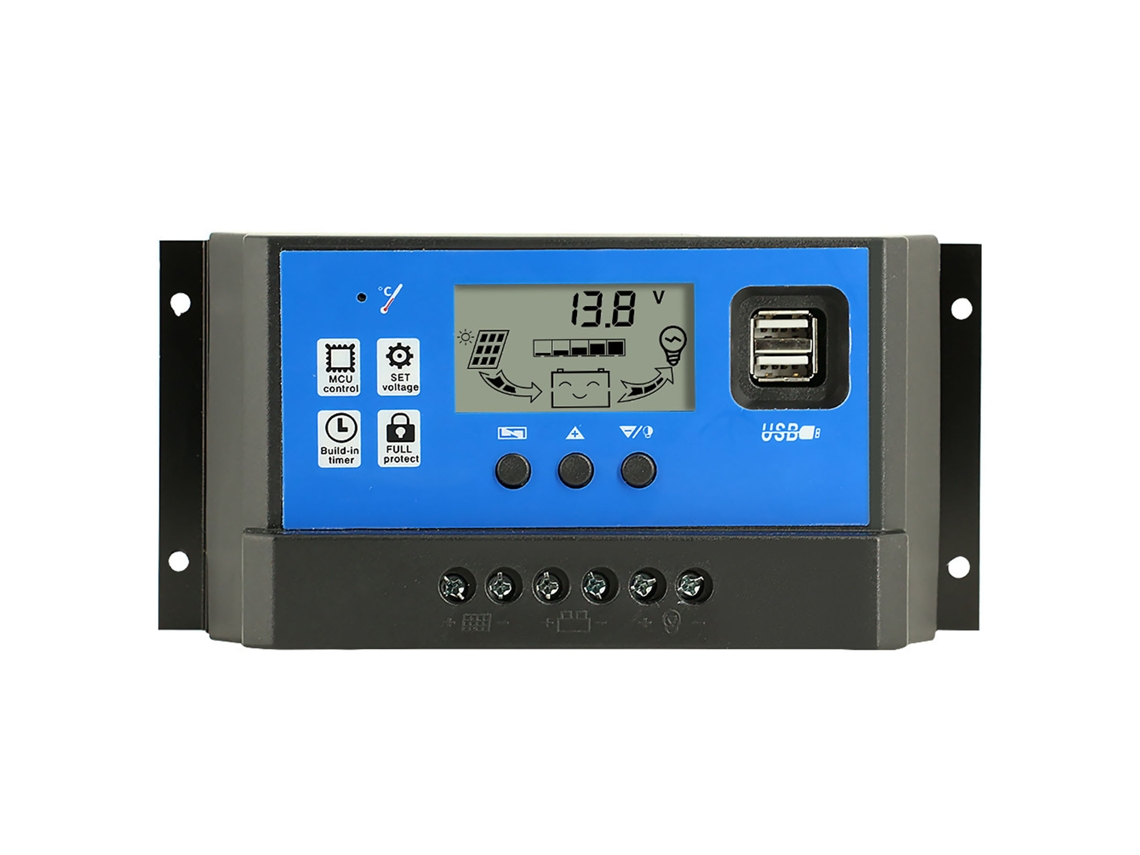 Controlador de panel solar PWM con pantalla LCD estable y ajustable, 12V/24V (sin marca)