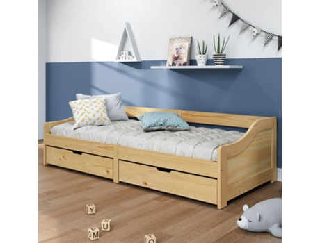 MAISON EXCLUSIVE Sofá cama con 2 cajones madera maciza pino IRUN 90x200cm
