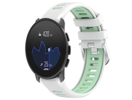 Correa de reloj inteligente para SUUNTO 9 Peak Pro Correa deportiva de silicona de 22 mm con hebilla de acero de dos colores (blanco + verde azulado)