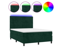 Maison Exclusive - Cama Box Spring Colchón Y Led Terciopelo Verde Oscuro 140x200cm